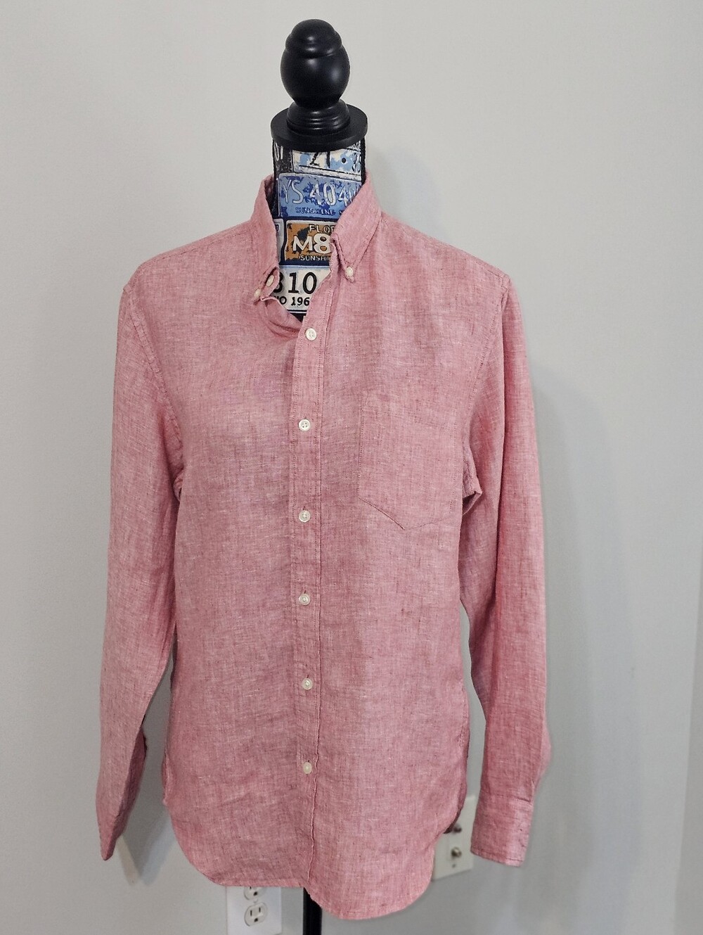J Crew Mens Red Slim Fit Linen Long Sleeve Button Down Shirt S Preppy